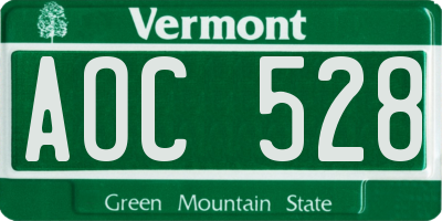 VT license plate AOC528