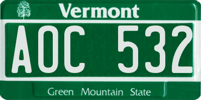 VT license plate AOC532