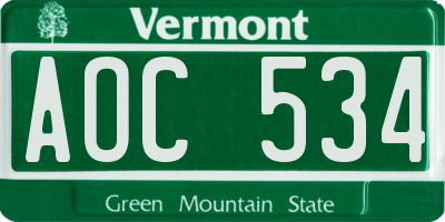 VT license plate AOC534