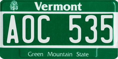 VT license plate AOC535