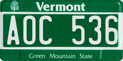 VT license plate AOC536