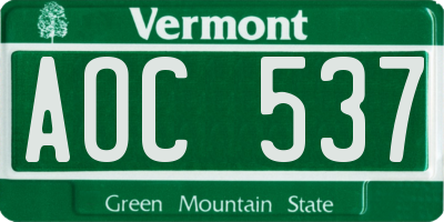 VT license plate AOC537