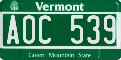 VT license plate AOC539