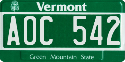 VT license plate AOC542