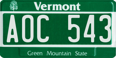 VT license plate AOC543