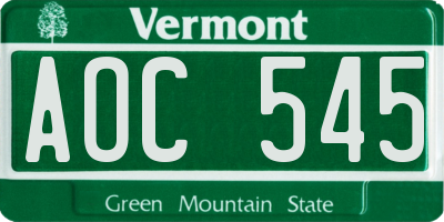 VT license plate AOC545