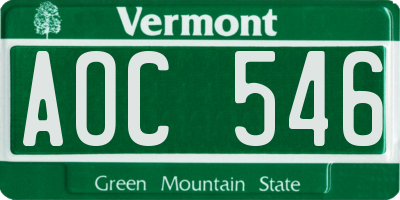 VT license plate AOC546