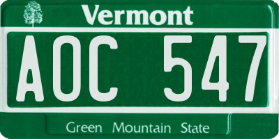 VT license plate AOC547