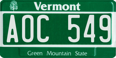 VT license plate AOC549