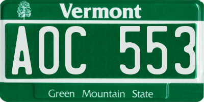 VT license plate AOC553