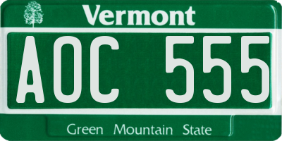 VT license plate AOC555