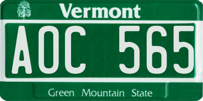 VT license plate AOC565