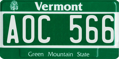VT license plate AOC566