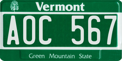 VT license plate AOC567