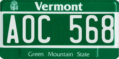 VT license plate AOC568