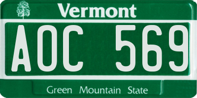 VT license plate AOC569