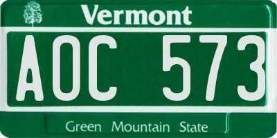 VT license plate AOC573