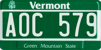 VT license plate AOC579