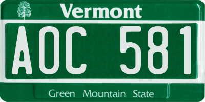 VT license plate AOC581