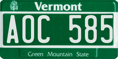 VT license plate AOC585