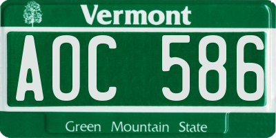 VT license plate AOC586