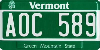 VT license plate AOC589