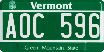 VT license plate AOC596