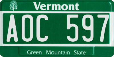 VT license plate AOC597