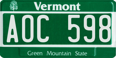VT license plate AOC598