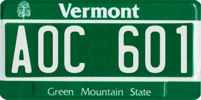 VT license plate AOC601