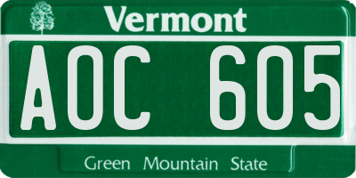 VT license plate AOC605