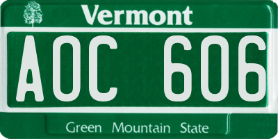 VT license plate AOC606