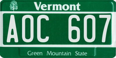 VT license plate AOC607