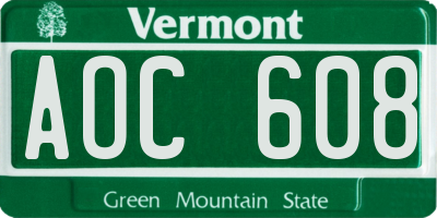 VT license plate AOC608