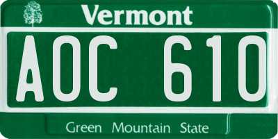 VT license plate AOC610