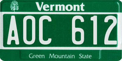 VT license plate AOC612