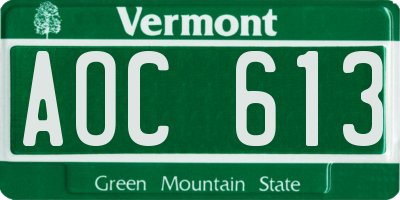 VT license plate AOC613
