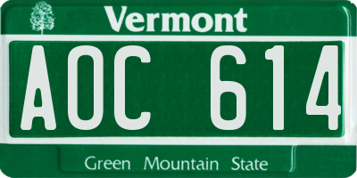 VT license plate AOC614