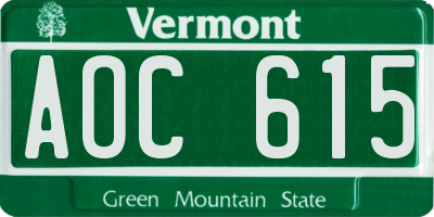 VT license plate AOC615