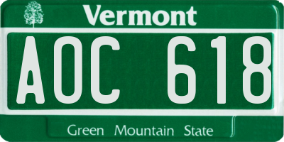 VT license plate AOC618