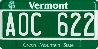 VT license plate AOC622