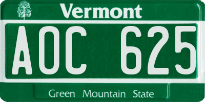 VT license plate AOC625