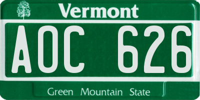VT license plate AOC626