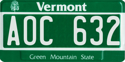 VT license plate AOC632