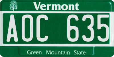 VT license plate AOC635