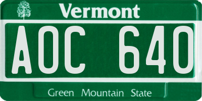 VT license plate AOC640