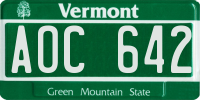 VT license plate AOC642