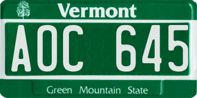 VT license plate AOC645