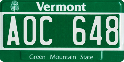 VT license plate AOC648