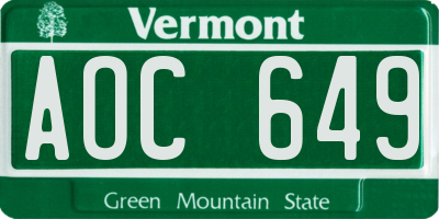 VT license plate AOC649